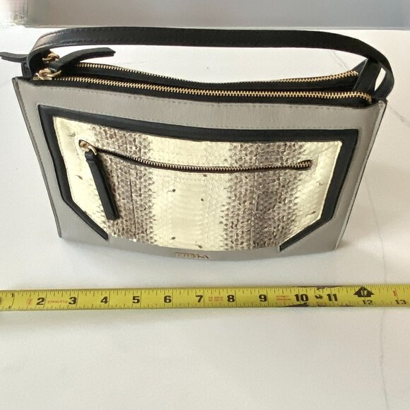 Furla Snakeskin Leather Crossbody Shoulder Bag Gray Cream Charcoal Zipper EUC - Picture 12 of 14